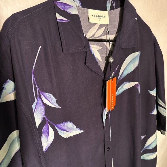 YoungLA Men's Navy Floral Shirt - Picture 1 of 3